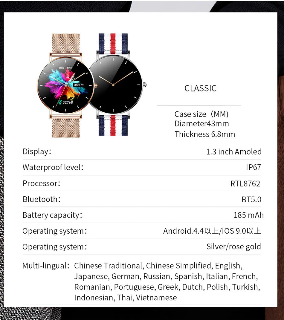 Montre connectée AMOLED LIGE 2024, rappel d'appel, fonction physiologique, horloge, bracelet de sport, montre intelligente étanche