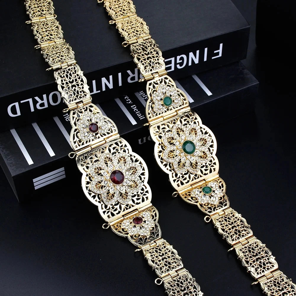 Ceinture Caftan Marocain Or Rouge Vert Pierre , Bijoux De Mariée