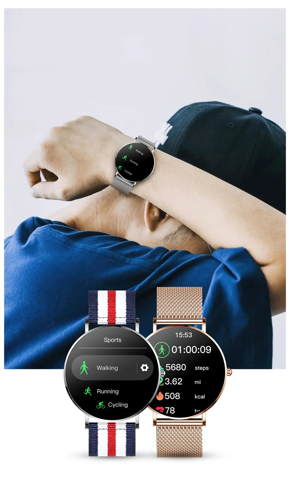 Montre connectée AMOLED LIGE 2024, rappel d'appel, fonction physiologique, horloge, bracelet de sport, montre intelligente étanche