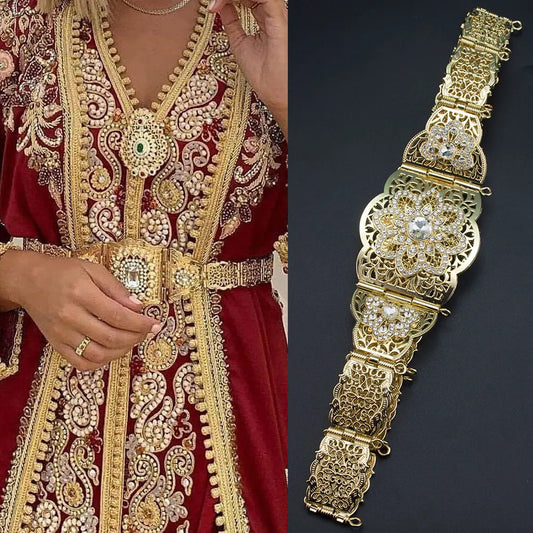 Ceinture Caftan Marocain Or Rouge Vert Pierre , Bijoux De Mariée